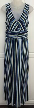 Leota Women's Athena Striped Sleeveless Maxi Dress Blue V-Neck Size M